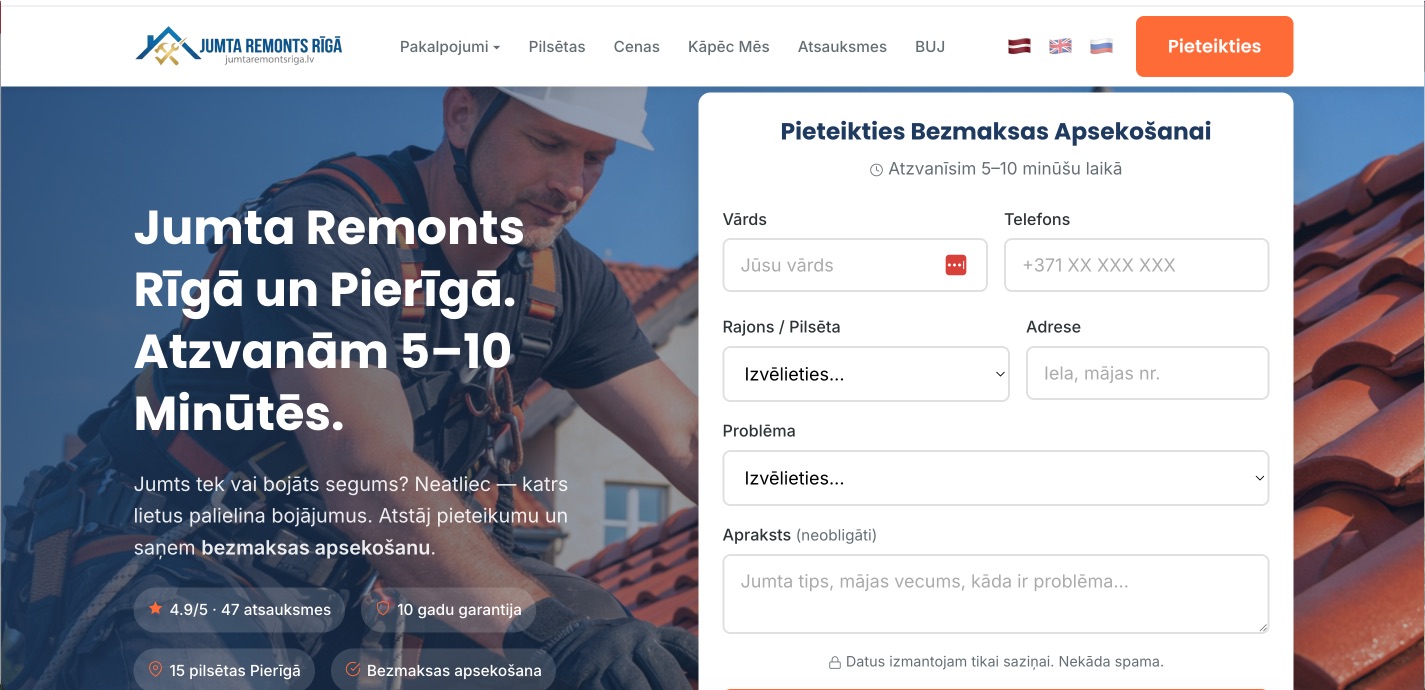 Roof repair Riga website
