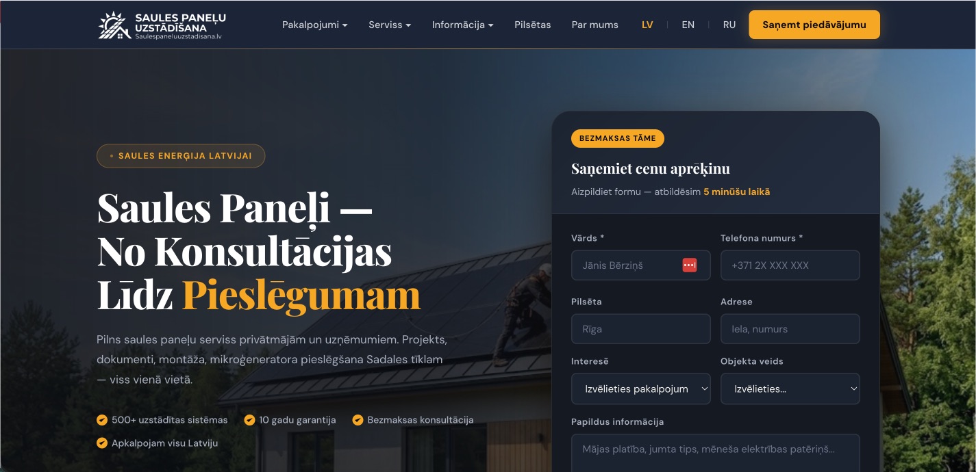 Solar panel installation website